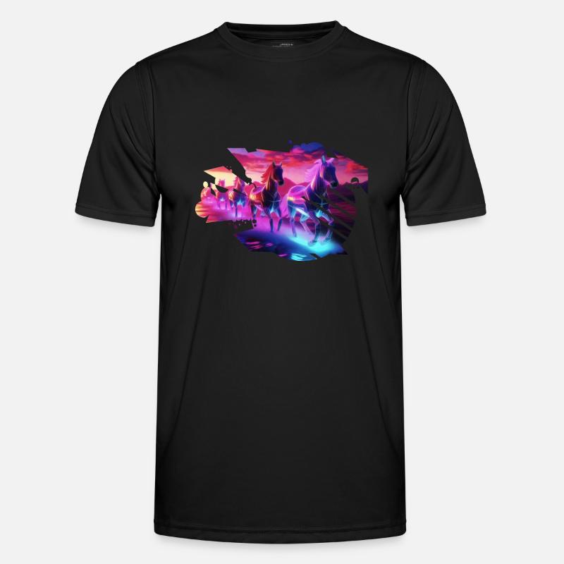 Elektrische Herde - Synthwave Horses - Männer Funktions-T-Shirt - Schwarz