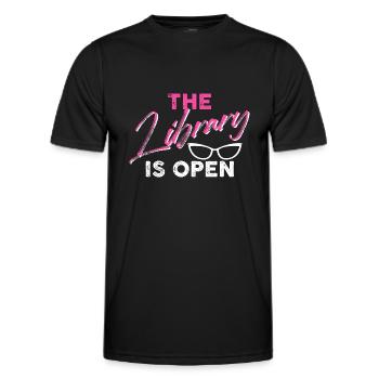 The library is open - Men's Functional T-Shirt - black - Front - AI Model Male 178 dark (178cm)