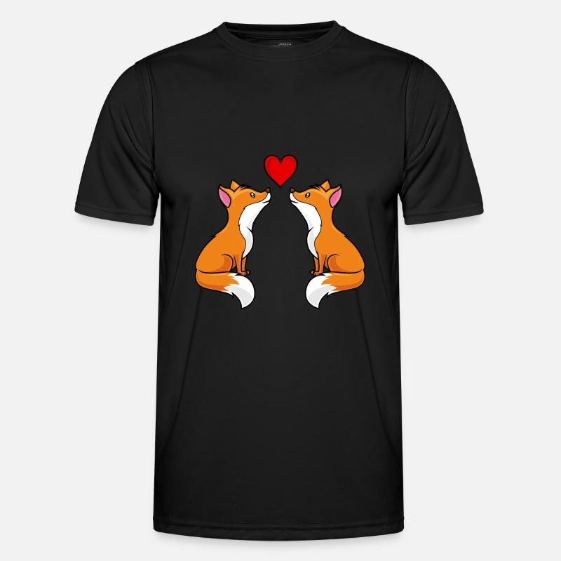 fox comic love heart couple - Men's Functional T-Shirt - black