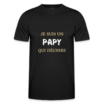 t shirt papy qui dechire cadeau humour grand pere - T-shirt sport Homme - noir - Devant - AI Model Male 178 dark (178cm)