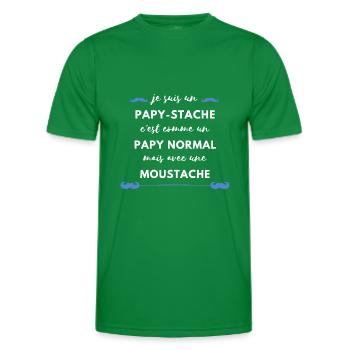 papy-stache papy avec moustache. Cadeau f^te papi - T-shirt sport Homme - vert - Devant - AI Model Male 178 dark (178cm)