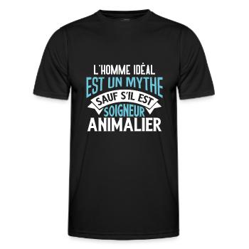 Soigneur animalier humour métier animaux, carrière - T-shirt sport Homme - noir - Devant - AI Model Male 178 dark (178cm)
