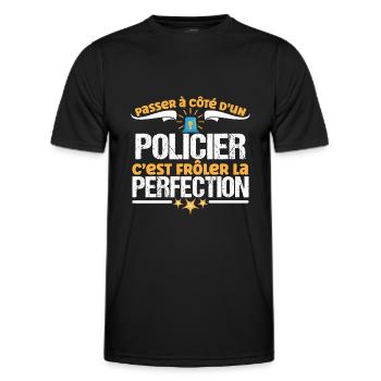 Policier idée cadeau humour métier police - T-shirt sport Homme - noir - Devant - AI Model Male 178 dark (178cm)