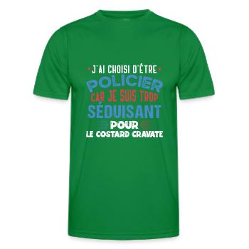 Policier métier humour cadeau police. Anniversaire - T-shirt sport Homme - vert - Devant - AI Model Male 178 dark (178cm)