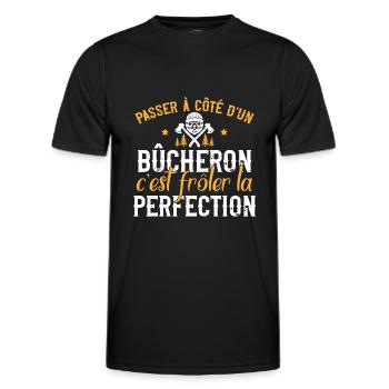 Bûcheron humour métier, bois, idée cadeau original - T-shirt sport Homme - noir - Devant - AI Model Male 178 dark (178cm)