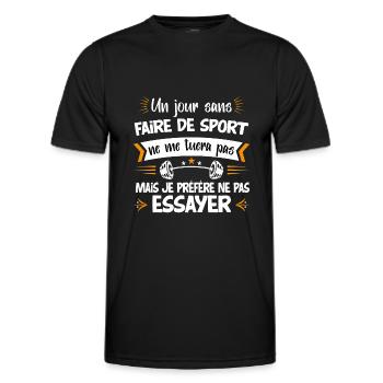 Sport idée cadeau Workout WOD. Cross training - T-shirt sport Homme - noir - Devant - AI Model Male 178 dark (178cm)