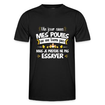 Poule, idée cadeau élevage de poules humour métier - T-shirt sport Homme - noir - Devant - AI Model Male 178 dark (178cm)