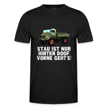 Stau ist nur hinten doof, vorne geht's! - Unimog - Männer Funktions-T-Shirt - Schwarz - Vorne - AI Model Male 178 dark (178cm)