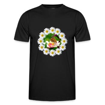 Marguerite flower with butterfly floral pattern - Men's Functional T-Shirt - black - Front - AI Model Male 178 dark (178cm)
