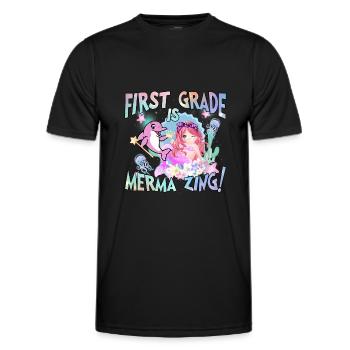 first grad is merma zing Girls Boys Teacher Team - Men's Functional T-Shirt - black - Front - AI Model Male 178 dark (178cm)