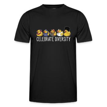 Funny Celebrate Diversity Yellow Bath Duckie Rubbe - Männer Funktions-T-Shirt - Schwarz - Vorne - AI Model Male 178 dark (178cm)