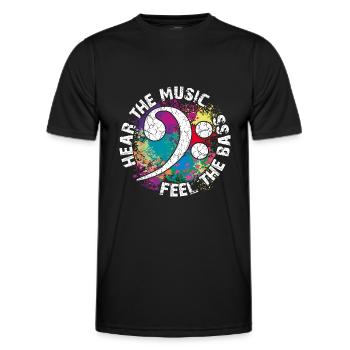 Sentez les basses. Clef de fa - T-shirt sport Homme - noir - Devant - AI Model Male 178 dark (178cm)