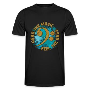 Sentez les basses. Clef de fa - T-shirt sport Homme - noir - Devant - AI Model Male 178 dark (178cm)