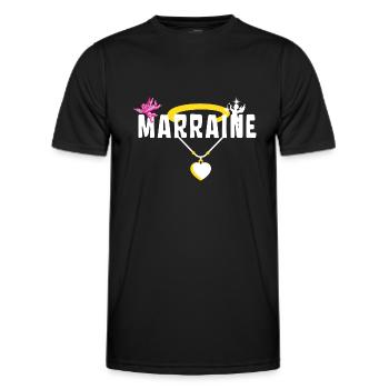 Marraine Baptême Chérubin - Collier avec Cœur - T-shirt sport Homme - noir - Devant - AI Model Male 178 dark (178cm)