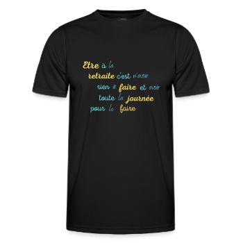 La retraite, Pour départ à la retraite d'un ami - T-shirt sport Homme - noir - Devant - AI Model Male 178 dark (178cm)