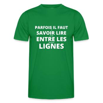 Parfois il faut savoir lire entre les lignes - T-shirt sport Homme - vert - Devant - AI Model Male 178 dark (178cm)