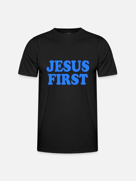 Jesus first - Männer Funktions-T-Shirt - Schwarz