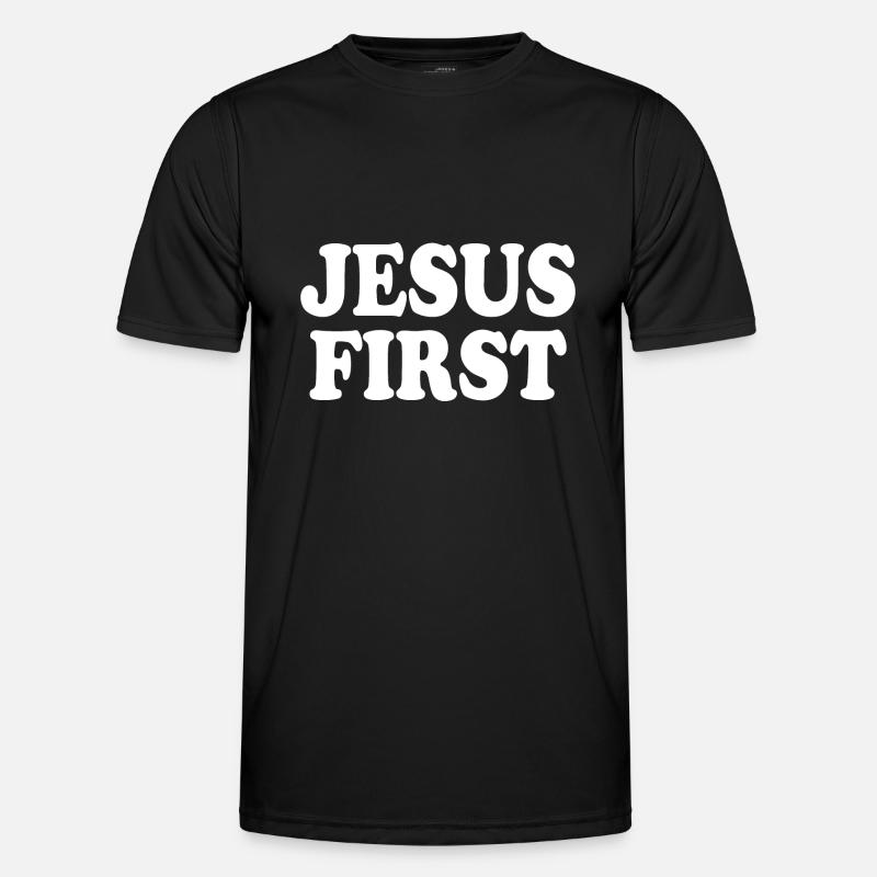 Jesus first - Männer Funktions-T-Shirt - Schwarz
