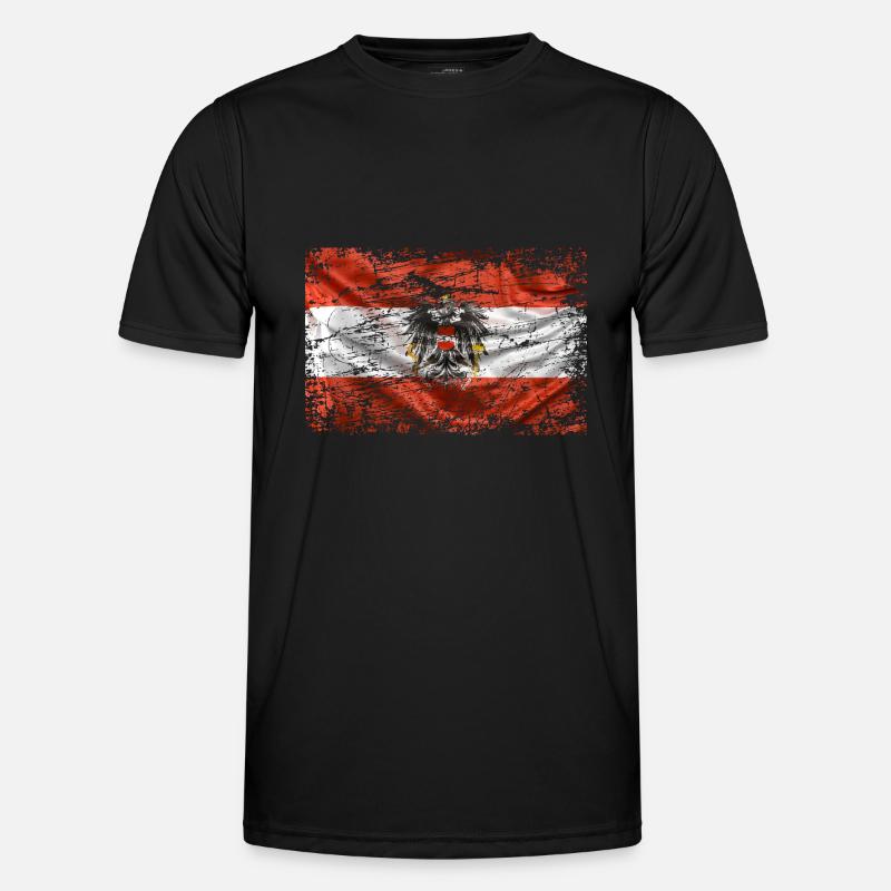Østrig Flag Østrig Østrig Østrigs flag AT - Funktionsshirt til herrer - sort