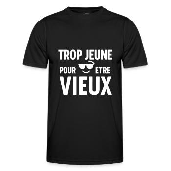 Cadeau d'anniversaire Trop jeune pour être vieux - T-shirt sport Homme - noir - Devant - AI Model Male 178 dark (178cm)