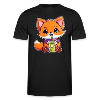 Cute Fox with Bubble Tea - Men's Functional T-Shirt - black - Front - AI Model Male 178 dark (178cm)
