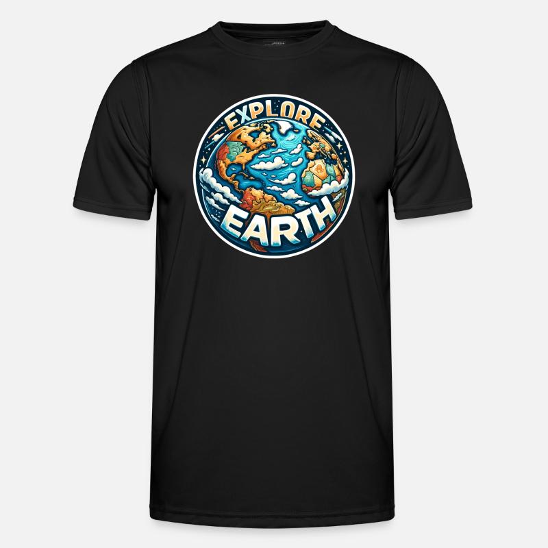Explore Earth - Erde Illustration - Männer Funktions-T-Shirt - Schwarz