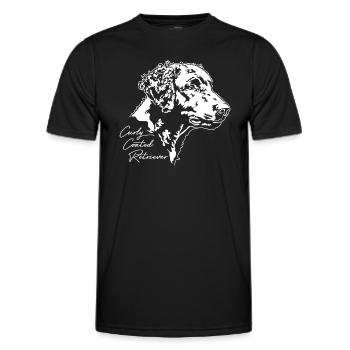 CURLY COATED RETRIEVER Dog Portrait Wilsigns - Men's Functional T-Shirt - black - Front - AI Model Male 178 dark (178cm)