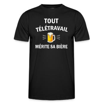 Tout télétravail mérite sa bière t-shirt homme - T-shirt sport Homme - noir - Devant - AI Model Male 178 dark (178cm)