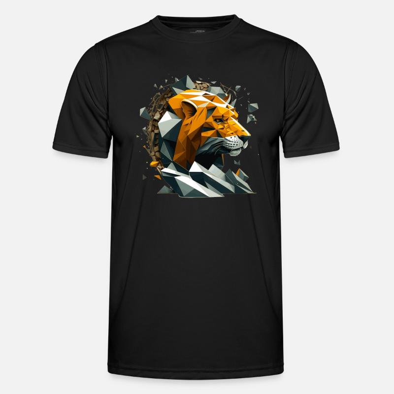3D Löwenkopf oder Löwengesicht im Polygon Stil Männer Funktions-T-Shirt