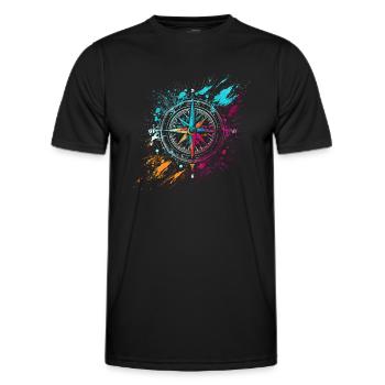 Bunter Airbrush Graffiti Kompass - Männer Funktions-T-Shirt - Schwarz - Vorne - AI Model Male 178 dark (178cm)