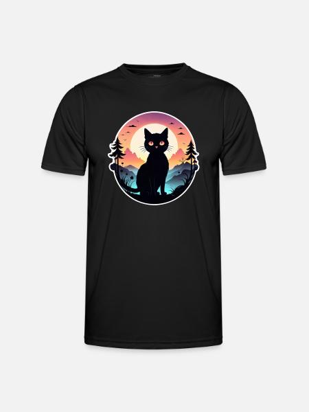 Cat Landscape and Sunset - Men's Functional T-Shirt - black