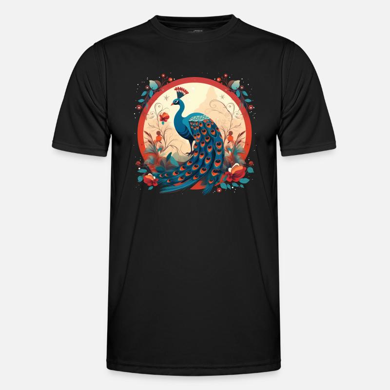 Pfauenvogel mit Floal-Elementen - Männer Funktions-T-Shirt - Schwarz