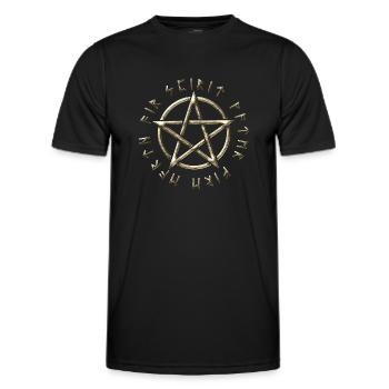 Runic Pentacle, pentagram, protection, runes - Men's Functional T-Shirt - black - Front - AI Model Male 178 dark (178cm)