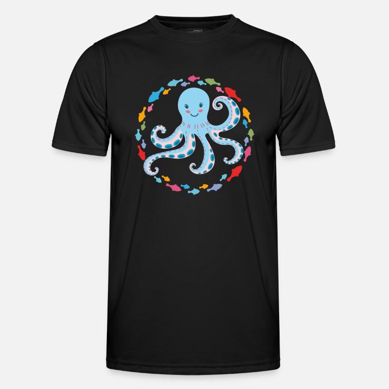 Cheerful octopus with small colorful fish Men's Functional T-Shirt