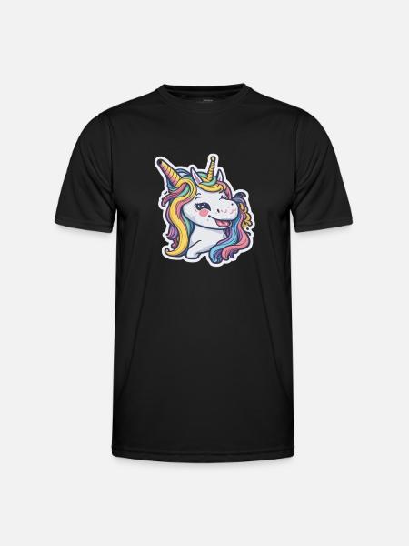 Unicorn Rainbow Einhorn Comic Cartoon - Männer Funktions-T-Shirt - Schwarz