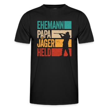 Ehemann Papa Jäger Held Rotwild Jagd Jagen Lustig - Männer Funktions-T-Shirt - Schwarz - Vorne - AI Model Male 178 dark (178cm)