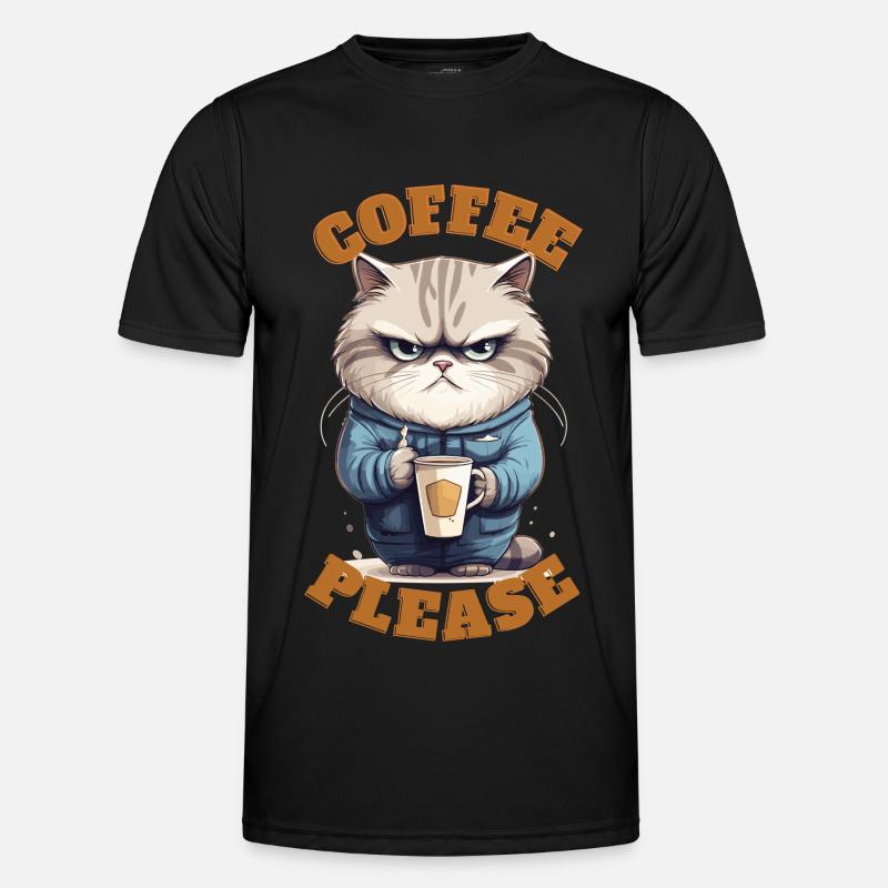 Coffee Please Cat Männer Funktions-T-Shirt