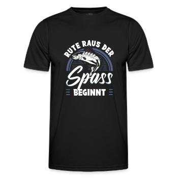 Rute Raus Der Spaß Beginnt Angler - Männer Funktions-T-Shirt - Schwarz - Vorne - AI Model Male 178 dark (178cm)