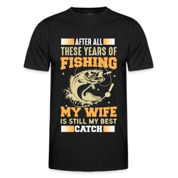 Meine Frau ist der beste Fang Angler Angeln gehen - Männer Funktions-T-Shirt - Schwarz - Vorne - AI Model Male 178 dark (178cm)