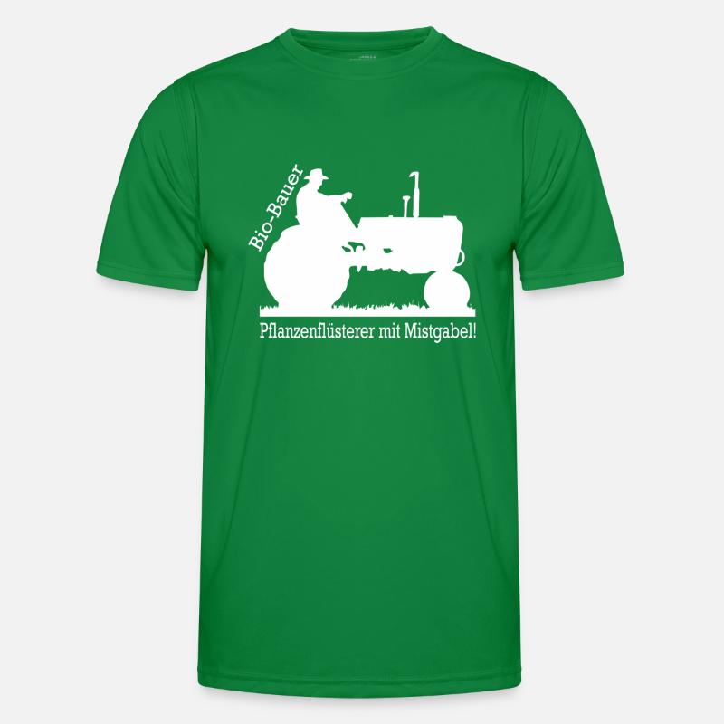 Bio Bauer Pflanzenflüsterer mit Mistgabel Männer Funktions-T-Shirt