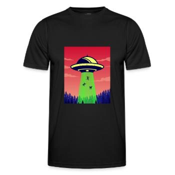 Cats being abducted by an alien space ship - - Men's Functional T-Shirt - black - Front - AI Model Male 178 dark (178cm)