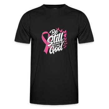 Sei still und wisse, dass ich Gott bin - Brustkrebs - Männer Funktions-T-Shirt - Schwarz - Vorne - AI Model Male 178 dark (178cm)