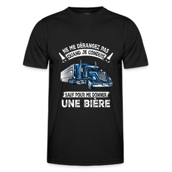 Camion ,Chauffeur routier, Cadeau pour routier - T-shirt sport Homme - noir - Devant - AI Model Male 178 dark (178cm)