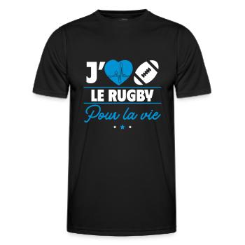Rugby pour la vie – Passion du terrain - T-shirt sport Homme - noir - Devant - AI Model Male 178 dark (178cm)