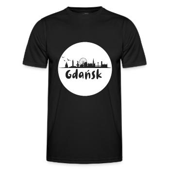 Gdansk,skyline, blanc,coupe à ciseaux,cercle,logo - T-shirt sport Homme - noir - Devant - AI Model Male 178 dark (178cm)