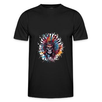 Crâne de chef indien - T-shirt sport Homme - noir - Devant - AI Model Male 178 dark (178cm)