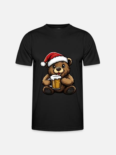 Bear Christmas Beer Funny - Men's Functional T-Shirt - black