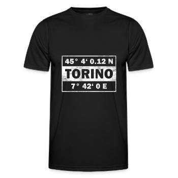 Coordonnées Turin Ville de Turin - T-shirt sport Homme - noir - Devant - AI Model Male 178 dark (178cm)