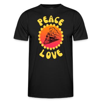 Peace Love and Train Travel and Rail Retro Style - Men's Functional T-Shirt - black - Front - AI Model Male 178 dark (178cm)