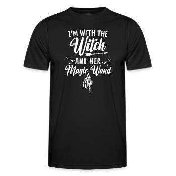 Halloween I'm With The Witch And Her Magic Wand - Männer Funktions-T-Shirt - Schwarz - Vorne - AI Model Male 178 dark (178cm)